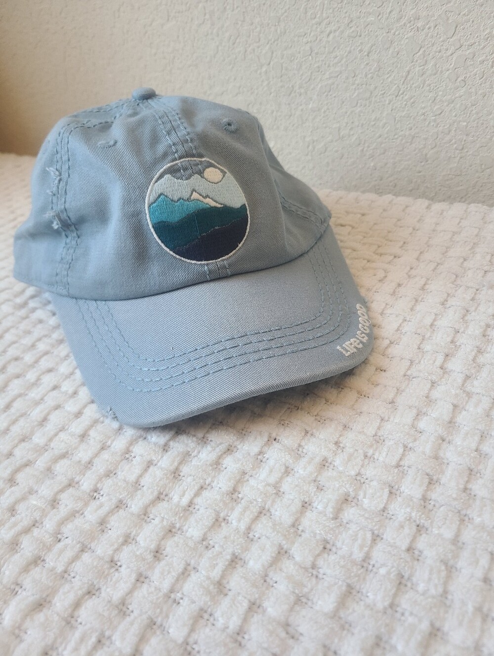 Life Is Good Light Blue Embroidered Mountain Patch Cap One Size Fits Most